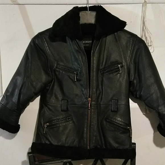 Kids Y2K  winter unisex black  leather jacket size XS - Picture 1 of 6
